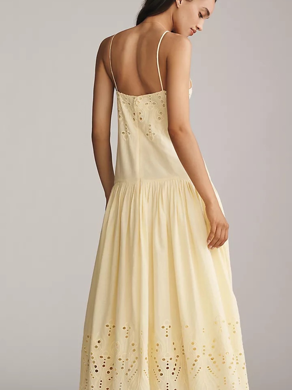 Hunter Bell Martin Eyelet Drop-Waist Yellow Embroidered Sundress Small - Picture 2 of 10